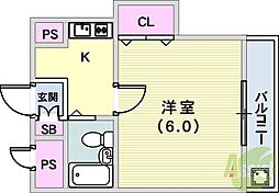 ヴィラパックス神戸 1Kの間取図画像