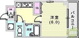 アスール神戸 1Kの間取図画像