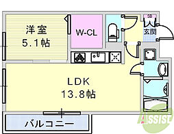 アパルトマン大倉山 1LDKの間取図画像