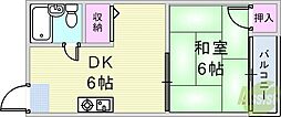湊川ヤングハイツ 1DKの間取図画像
