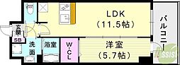 プレサンス神戸セレスティア 1LDKの間取図画像