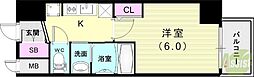 エステムコート神戸湊町 1Kの間取図画像
