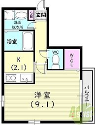 エスコート山根 1Kの間取図画像