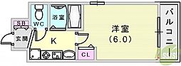 エステムコート神戸・ハーバーランド前 1Kの間取図画像