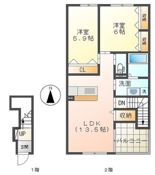 ユニヴァリーコンチェルト ｜長野県飯田市松尾新井(賃貸アパート2LDK・2階・58.78㎡)の写真 その2