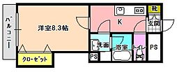 ガーデンハイム樗2番館 3階1Kの間取り