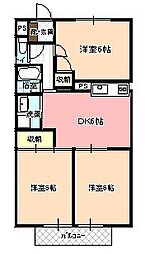 Surplus　Threeハイマート明金Ｂ 1階3DKの間取り