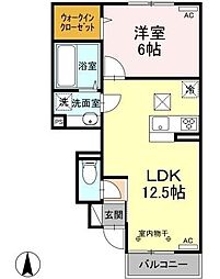 ヴェルデ蛍 1階1LDKの間取り