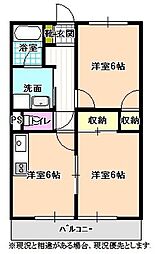 ベルメゾン宮ノ上 1階2DKの間取り