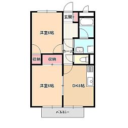 サープラスツーハイマート明金C 2DKの間取図画像