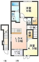 グランドゥール2 2LDKの間取図画像