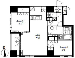 レジディア日本橋馬喰町III 2階2LDKの間取り