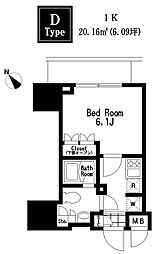 レジディア大森III 14階1Kの間取り