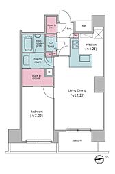 JR山手線 五反田駅 徒歩8分の賃貸マンション 19階1LDKの間取り