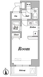 レジディア大井町 7階ワンルームの間取り