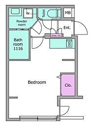 レジディア世田谷若林 3階ワンルームの間取り