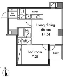 レジディアタワー麻布十番 13階1LDKの間取り