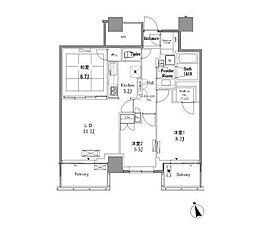 レジディアタワー目黒不動前 3LDKの間取図画像