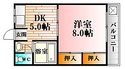 ハピネストモシゲ 1DKの間取図画像