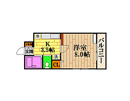 グラース中島壱番館 1階1Kの間取り