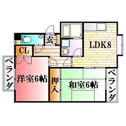 Michiroom可部南 2階2DKの間取り