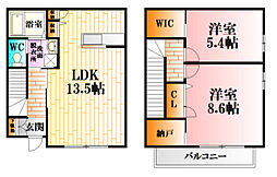 シャーメゾン落合南 2階2LDKの間取り