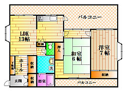 レジデンス山口2 3階2LDKの間取り