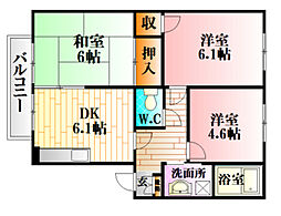 JR可部線 中島駅 徒歩1分の賃貸アパート 2階3DKの間取り