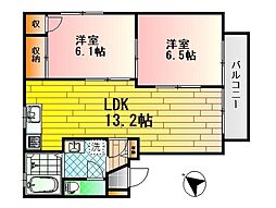 クレールT.I　A棟 1階2LDKの間取り