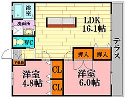JR可部線 可部駅 徒歩29分の賃貸アパート 1階2LDKの間取り