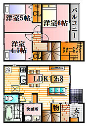 ディアコート亀山南Ｂ 2階3LDKの間取り