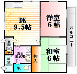 木村アパート 2DKの間取図画像