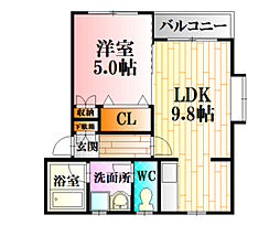 フローラ大内3 1LDKの間取図画像