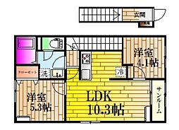 シャトーキンキA 2LDKの間取図画像