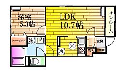 シャトーキンキA 1LDKの間取図画像