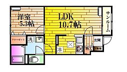 シャトーキンキA 1LDKの間取図画像