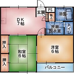 戸ケ崎コーポ 2DKの間取図画像