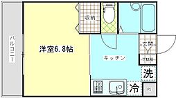 グリーンベルハイツ 2階1Kの間取り