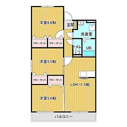 RSRレジデンス中津 1階3LDKの間取り