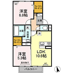 ローマンカモミール 2LDKの間取図画像