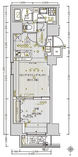 ヴァレッシア上野ノースシティ 1103｜東京都台東区千束２丁目(賃貸マンション1LDK・11階・40.30㎡)の写真 その2