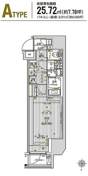 ヴァレッシア上野ノースシティ 1201｜東京都台東区千束２丁目(賃貸マンション1K・12階・25.72㎡)の写真 その2