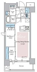 アーバネックス新御徒町駅前 8階2LDKの間取り