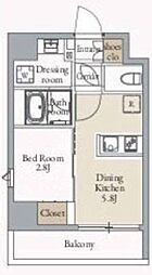 JMFレジデンス蔵前二丁目 5階1DKの間取り