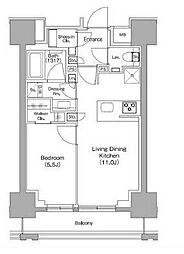 ザ・パークハビオ新御徒町 1LDKの間取図画像