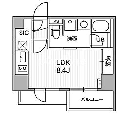 シーズンフラッツ大井町 2階ワンルームの間取り