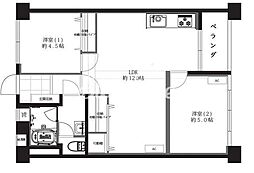 大森駅前住宅1号棟 2LDKの間取図画像