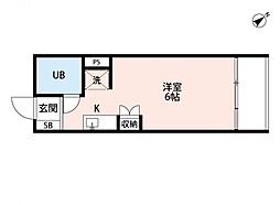 ロイヤル比治山 6階ワンルームの間取り