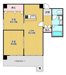 ダイアパレス谷町第二 2LDKの間取図画像