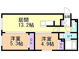 千歳市清流1丁目マンション 2LDKの間取図画像